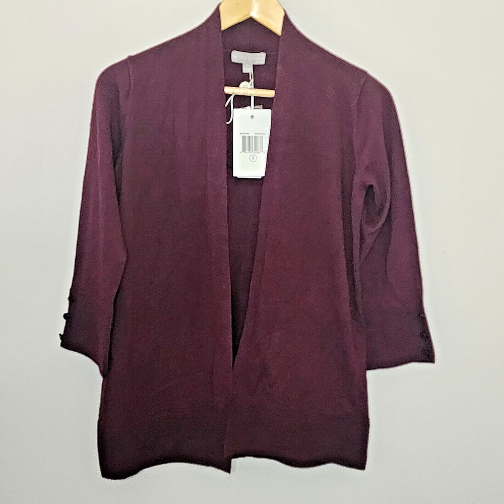 Revolution Cardigan Plum Open‎ Front Button Cuff Knit Sweater Womens Small NEW